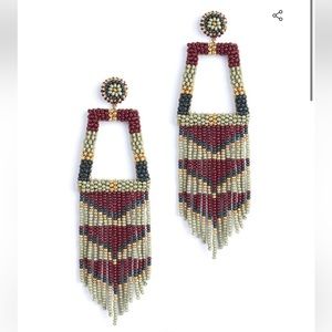 NWT Deepa Gurnani Naira beaded earrings maroon sea glass green blue gold